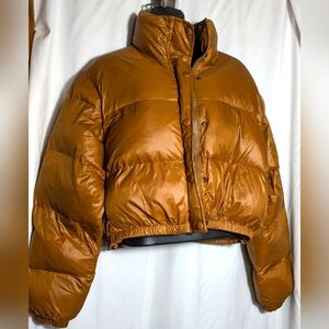 Women's Olivaceous Lizzy Camel‎ Brown Cropped Puffer Jacket, Fall, Winter Size S